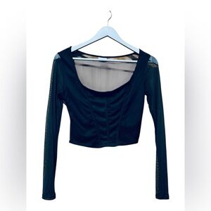 Rue21 Sheer Mesh Corset Style Crop Top Long Sleeve Black
